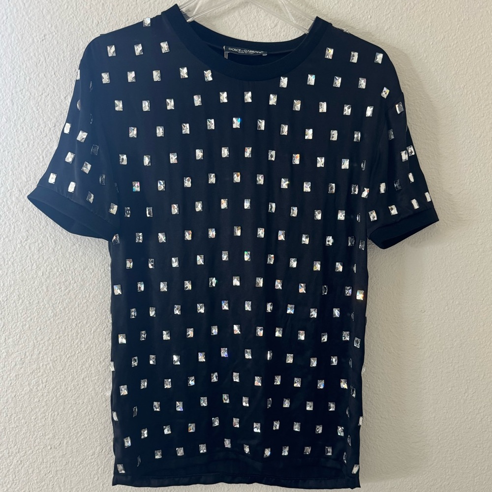 Dolce and GABBANA T Shirt Crystals or Gems Emebellished Black